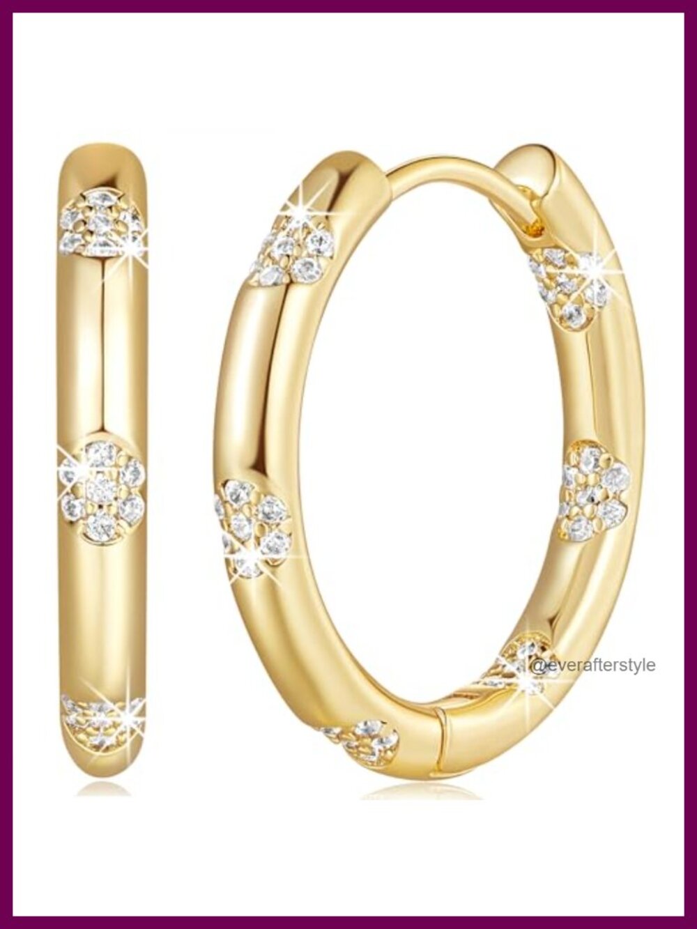 14K Gold Plated Hoop Earrings Cubic Zirconia Flower 20MM